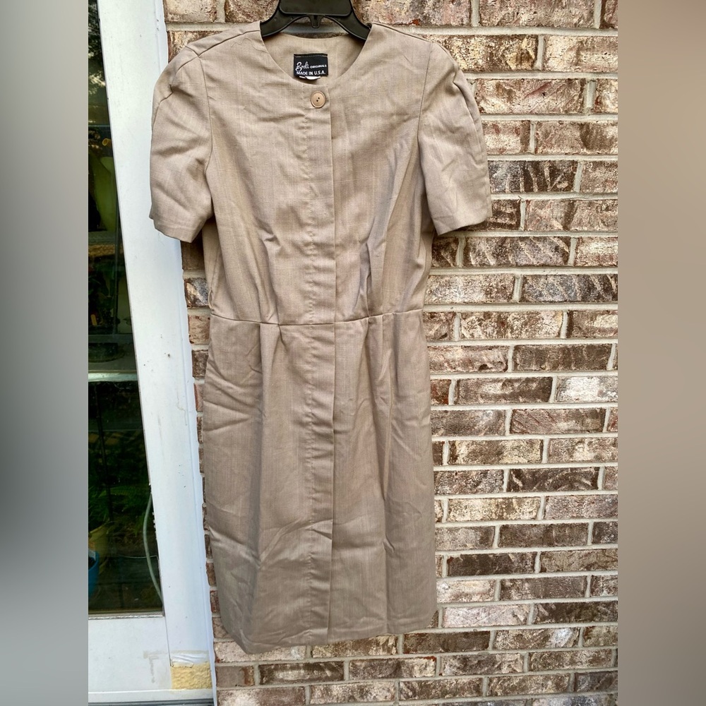 Vintage 80s USA Made Tan Button-Front Jumper Dress